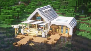 Minecraft: How To Build a Riverside Modern House Tutorial(#27) | 마인크래프트 건축, 모던하우스, 인테리어