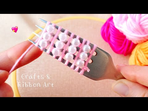 It's so Cute !! Superb Woolen Flower Craft Idea with Fork - Hand Embroidery Amazing Flower Design