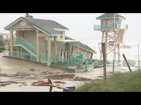 Building starts to crumble from Tropical Storm Nicole's impact