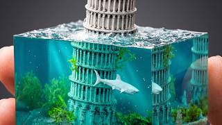 Leaning Tower of Pisa underwater. Epoxy Desin DIORAMA