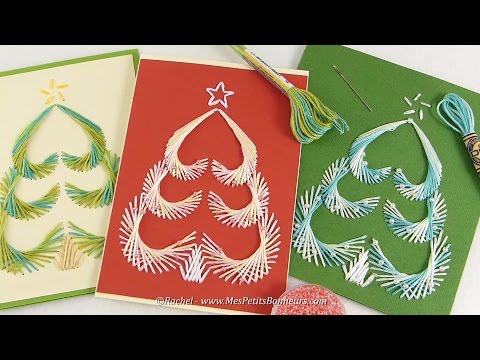 Carte Sapin de Noël brodé en fils tendus à imprimer - Tuto
