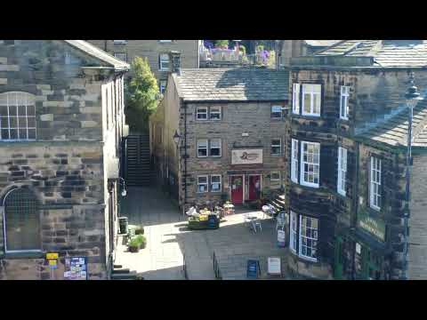 Drone view above Sids cafe holmfirth