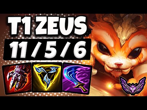 T1 Zeus Gnar vs Rumble [ TOP ] Patch 14.23 Korea Master ✅