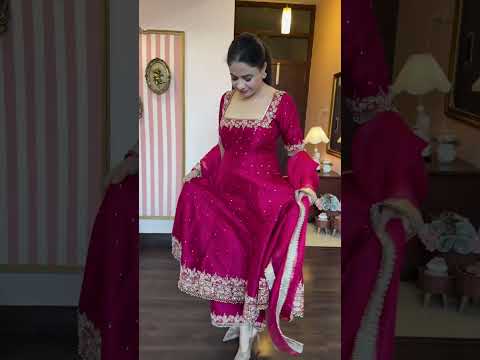 Rani Pink Party Wear Pur Vichitra Silk Anarkali Gown with Dupatta Set