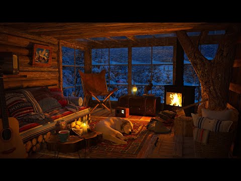 Cozy TREE HOUSE Ambience | Cold WINTER night in the Treehouse with SNOWFALL and FIREPLACE sounds