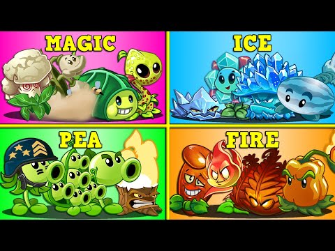 4 Team MAGIC x ICE x PEA x FIRE Battlez - Who Will Win? - PvZ 2 Team Plant vs Teams Plants