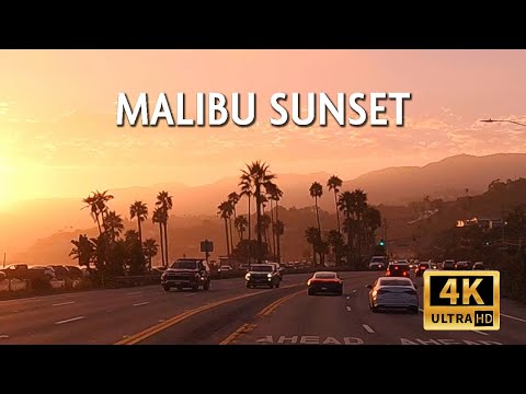Malibu Sunset - Driving Pacific Coast Highway from Santa Monica to Malibu. 4K, Ambient Hi-Fi Stereo.