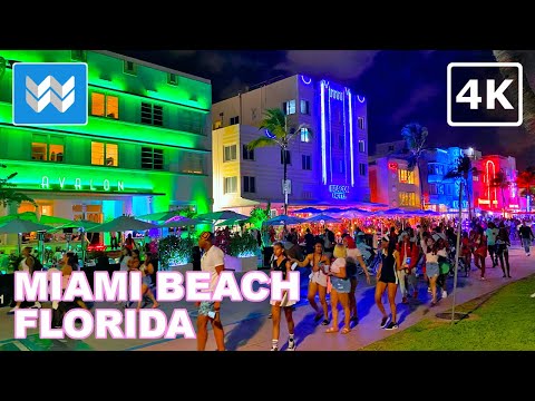 [4K] Nightlife at Ocean Drive in Miami South Beach Florida Spring Walking Tour - GTA 6 Vice City IRL