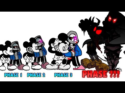FNF comparison Battle Dusttale ( Sans ) & Suicide Mouse- ALL Phases of Friday Night Funkin Animation