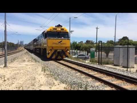 NR class locomotive in Indian Pacific livery steaming out of Perth