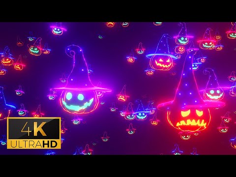 HALLOWEEN VJ LOOP MUSIC AMBIENT - Halloween Neon Pumpkin Loop Video. Scary Music.