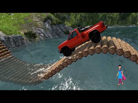 Cars vs Deep Water।High Speed Bumps on Log Bridge। BeamNG Kit
