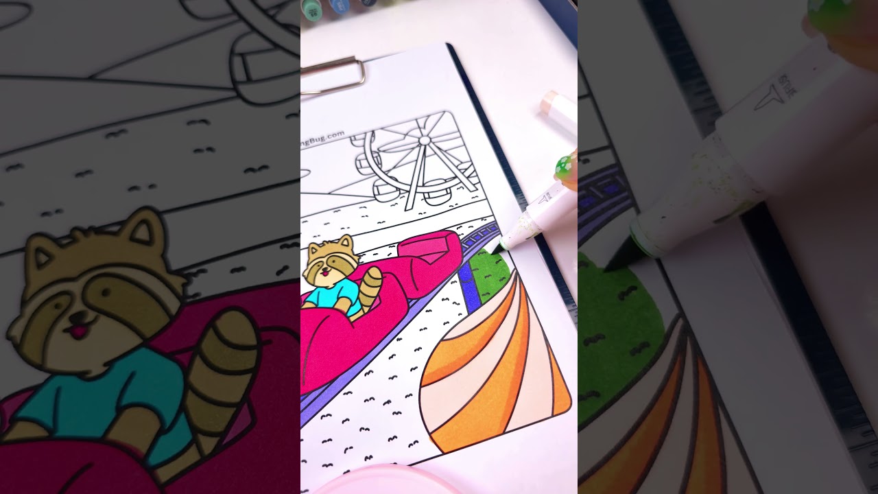 Cozy Theme-Park Rollercoaster Coloring with Alcohol Markers | Hand-Drawn Art 🔥✨
