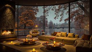 Rainy Autumn Lake Lounge Ambience 🍂🔥 Smooth Jazz for Deep Relaxation & Sleep