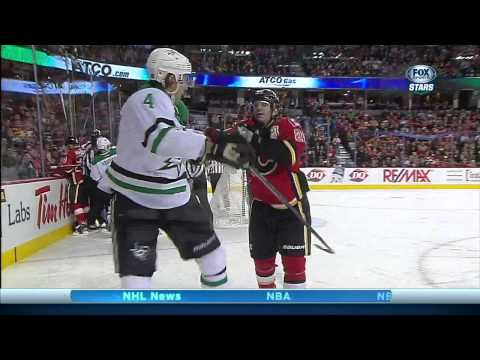Brenden Dillon vs Lee Stempniak fight Dallas Stars vs Calgary Flames 11/14/13 NHL Hockey.