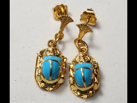 Egyptian Scarab Gold 18K Earring DOUBLE SIDE Stamped Pharaonic Yellow Gold 3 Gr