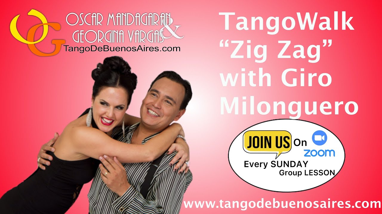 #TangoWalk Caminata Zig Zag con Giros #Milongueros #TANGO lesson Georgina Vargas & Oscar Mandagaran