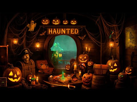 Haunted Pirate Ship Halloween Ambience | Relaxing Thunderstorm, Heavy Rain & Ocean Sounds at Night ⚓