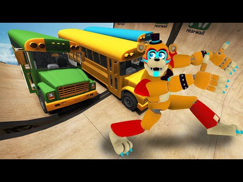 GLAMROCK FREDDY Ragdolls Jumps & Falls with Cars! (FNAF Security Breach)