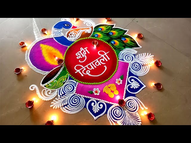 Peacock rangoli design by jeet rangoli - video 2