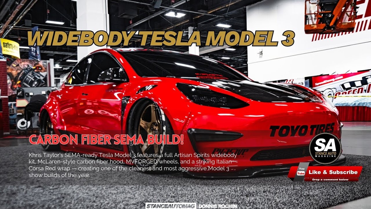 Tesla Model 3 Widebody | Artisan Spirits | MVFORGED Wheels | Italian Corsa Red