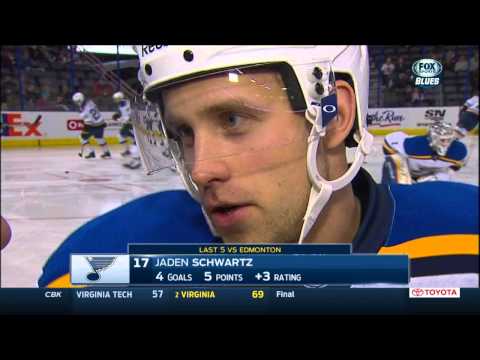 Jaden Schwartz pre game interview. St. Louis Blues vs Edmonton Oilers Feb 28 2015 NHL