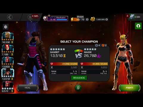 Buffed 6 star r1 Gambit vs V1 Magik w/double powergain and kinetic transference