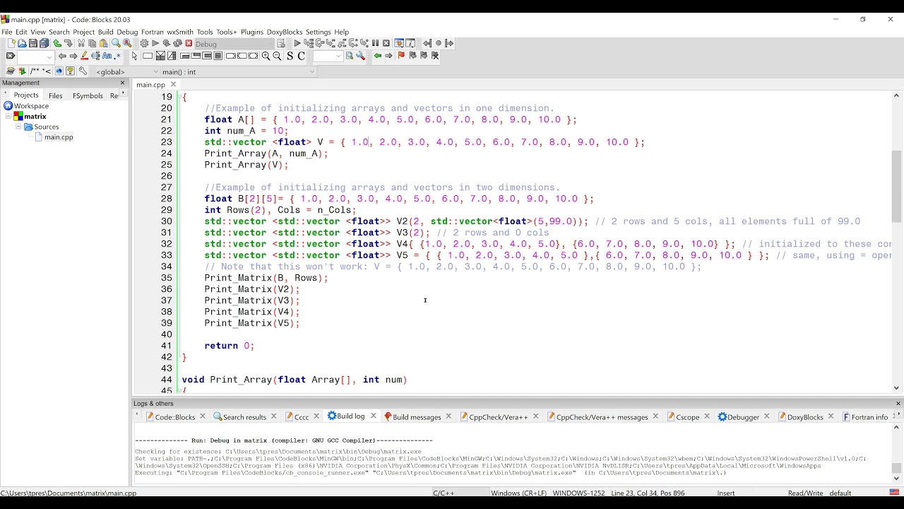 Declaring two dimensional arrays and vectors in C++ - ENGR2304