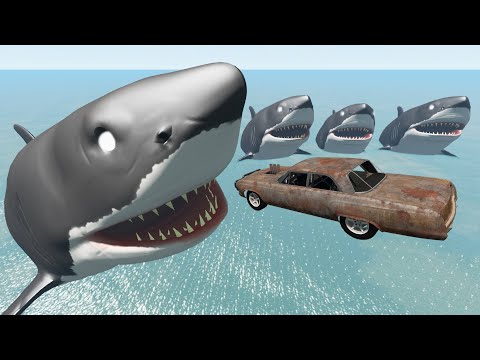 BeamNG Drive Extreme Cars Jumping Into Mouth of Giant Sharks In Water | Cars Crashes Compilation