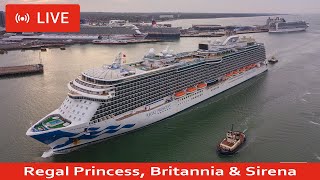 SHIPS TV - LIVE Regal Princess, Britannia & Sirena Cruise Ships Departing Port of Southampton
