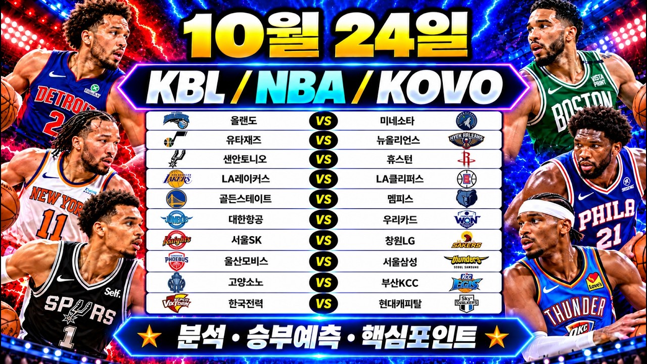10월24일 KBL NBA 프로농구 KOVO 프로배구 스포츠분석 토토분석 프로토분석