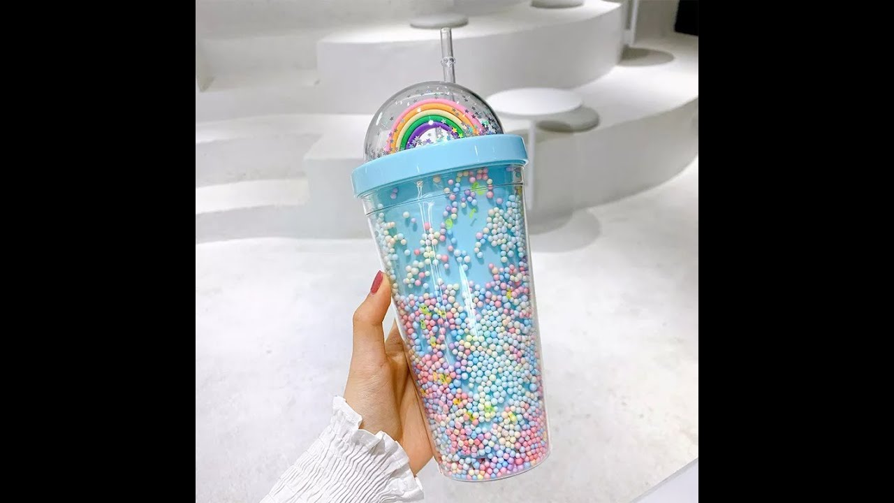 Water Bottles Rainbow Bubble Straw Cup for Girl Female Drinking Bottle for Water Cup Summer Ice