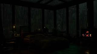 Rainy Autumn Night by the Window🌧️🔥Distant Thunder& Fireplace Sounds | Perfect for Deep Sleep &Relax