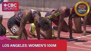 Stacked lineup of U.S. women compete in 100m final at Los Angeles Grand Prix