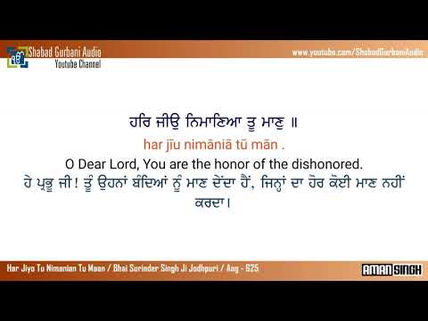 Har Jiyo Nimanian Tu Maan | Bhai Surinder Singh Ji | Punjabi , English Lyrics & Meaning | 4k 60fps