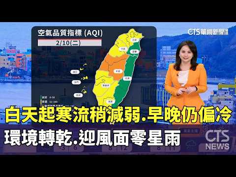 白天起寒流稍減弱　早晚仍偏冷　環境轉乾，迎風面零星雨