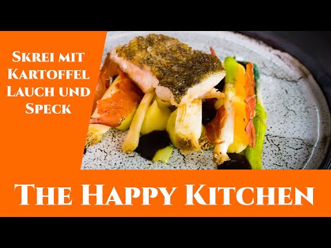 Winterkabeljau, Fisch, Skrei, mit Kartoffel, Lauch und Speck, schwarzer Knoblauch, Umami