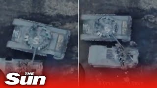 Watch as Russian tank commander takes out FIVE of his own men using turret in blundering footage