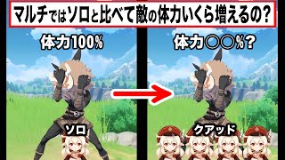 【原神】マルチでは敵の体力がいくら増えるのか？ソロ・デュオ・トリオ・クアッドの各体力倍率を検証してみた！