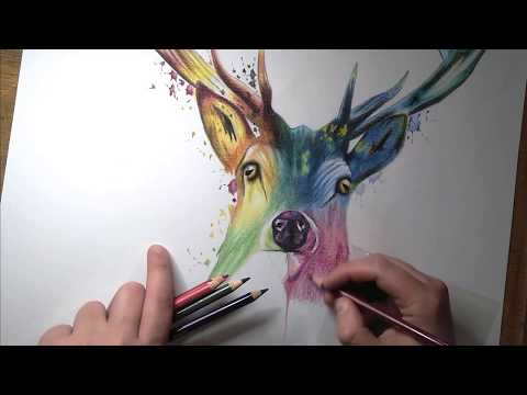 Abstract deer /color pencils drawing /