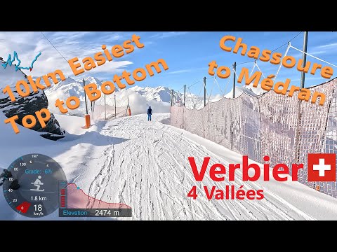 [4K] Skiing Verbier 4Vallées, 10km Easiest Top to Bottom to Médran, Valais Switzerland, GoPro HERO11