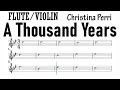 A THOUSAND YEARS Easier Flute Violin Sheet Music Backing Track Play Along Partitura