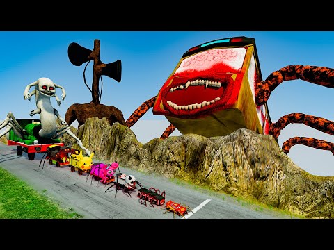 ALL MONSTERS Big & Small Cars vs Downhill Madness with SIREN HEAD | MEGA PACK #55 - BeamNG.Drive