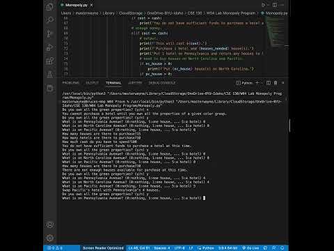 W04 Lab: Monopoly Program