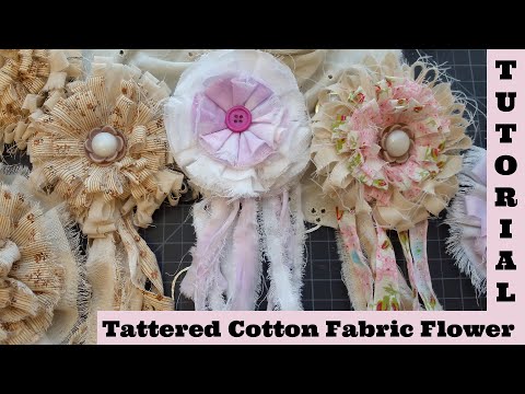 Cotton Fabric Flower Diy 1, Tattered rag Flower, no sew, Shabby Chic, Boho Flower.