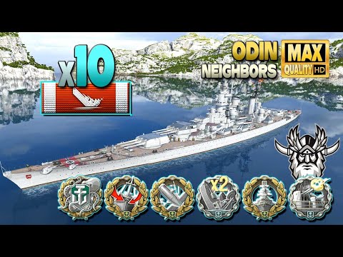 Battleship Odin: 10 ships destroyed on map Neighbors - World of Warships