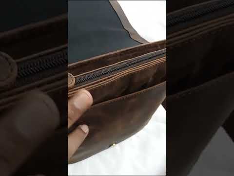 Unisex brown leather crossbody massenger sling bag, size: 9*...