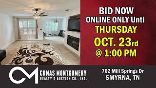 Smyrna Townhome Auction – 3 BR, 2.5 BA Near Nissan & I-24 | Online Only Auction Ends Oct. 23rd, 2025