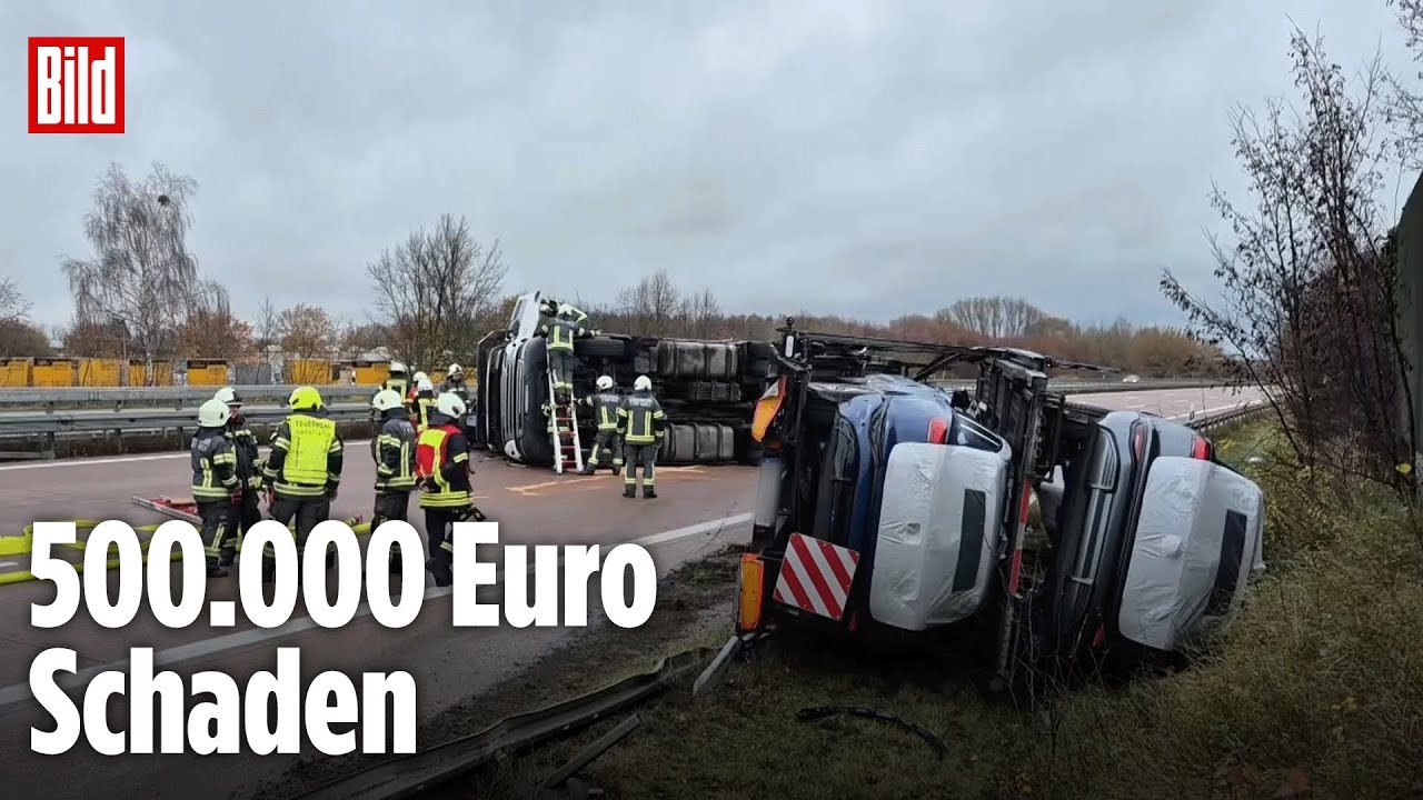 A9 (Brandenburg): Schleuderunfall! Autotransporter verliert Kontrolle und kippt um