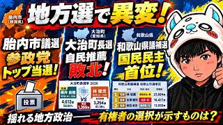 【地方選で異変】参政党が胎内市議選トップ当選！大治町長選で自民推薦敗北、和歌山県議補選は国民民主が首位　 ＃選挙　＃参政党　＃国民民主党　＃自民党